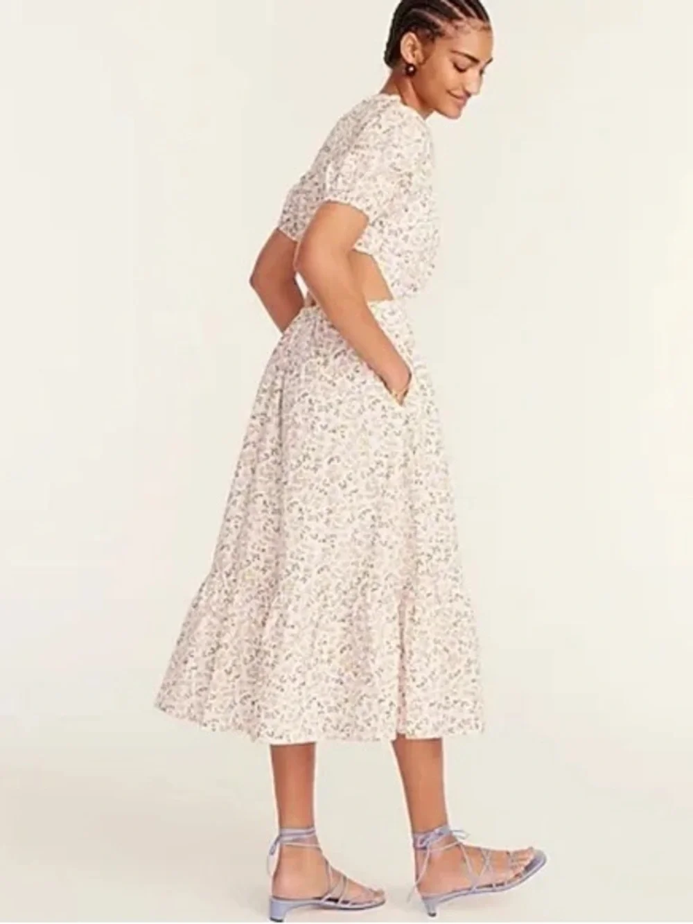 J. Crew Pastel Floral Puff-Sleeve Midi Dress